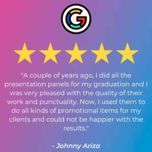 Johnny Ariza's 5 star google review for adimations, inc